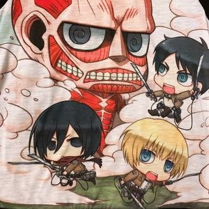 Hot Topic Tops - Kawaii Attack on Titan Baseball Shirt Hot Topic Tops - Kawaii Attack on Titan Baseball Shirt